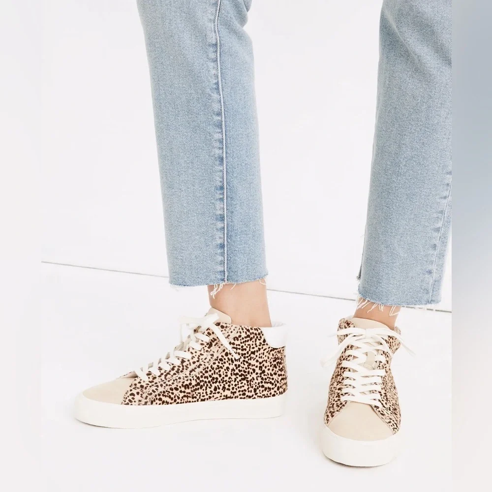 Madewell Sidewalk High-Top Sneakers in Spotted Calf Hair leopard print